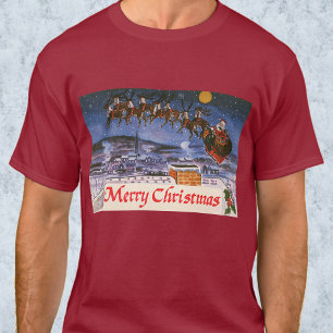 T-shirt Natal Antigo Papai Noel Voando Seu Trenó