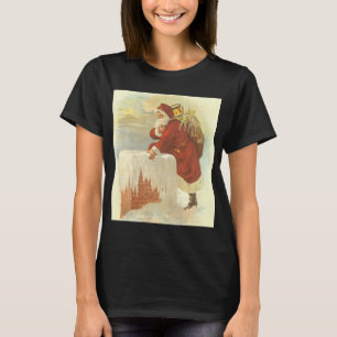 T-shirt Natal Antigo Vitoriano Papai Noel na Chaminé