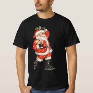 T-shirt Natal Antigo Vitoriano Patinador Santa Claus