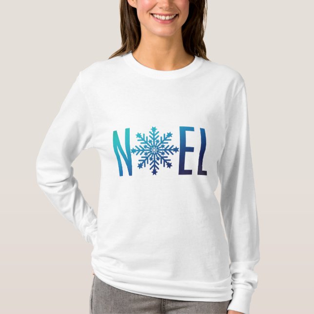 T-shirt Natal azul de Noel do floco de neve (Frente)