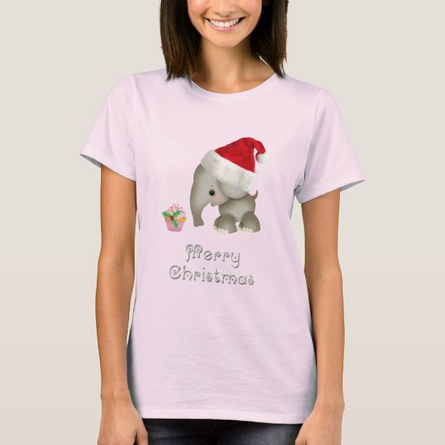 T-shirt Natal bonito do elefante & do cupcake (Frente)