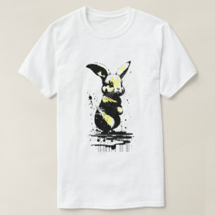 T-Shirt Natal de Coelhinho da Páscoa preto e amare