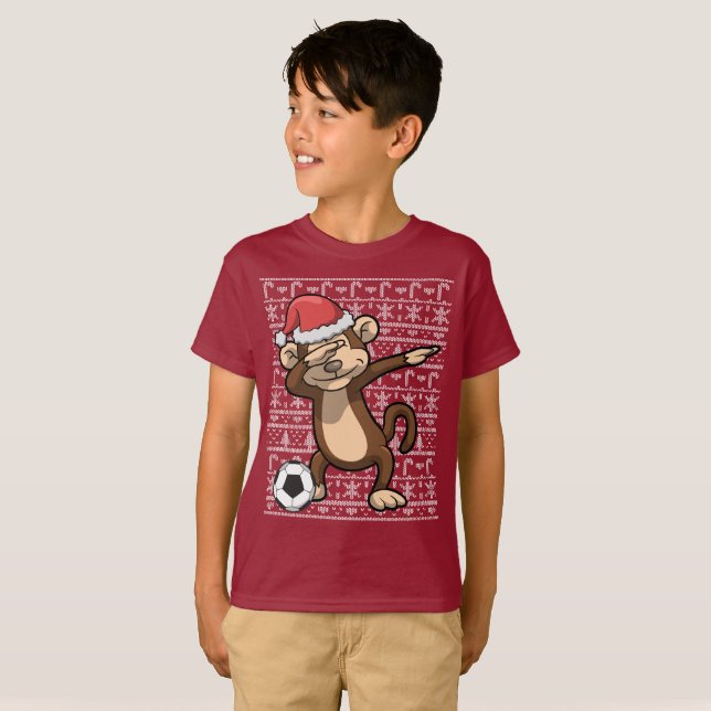 T-shirt Natal de toque ligeiro do macaco do futebol (Frente Completa)