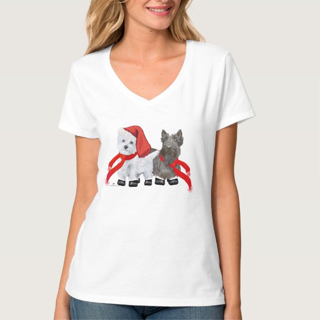 T-shirt Natal do Westie e Scottie (Frente)