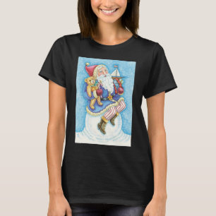 T-shirt Natal Fofo, Papai Noel na Bola de Neve com Brinque