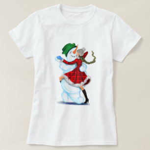 T-Shirt Natal Gift Snowman e Girl Dance
