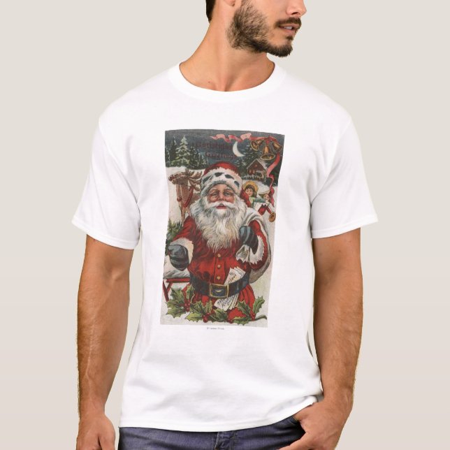 T-shirt Natal GreetingSanta com cervos e miúdos (Frente)