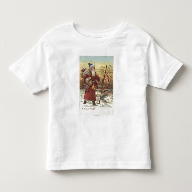 T-shirt Natal GreetingSanta com vara de passeio (Frente)