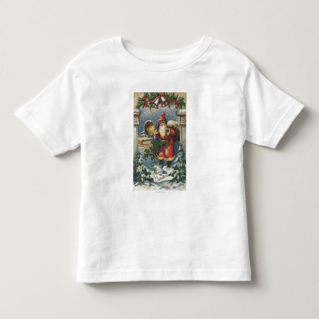 T-shirt Natal GreetingSanta e jogador gravado (Frente)