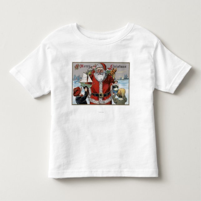T-shirt Natal GreetingSanta que dá presentes (Frente)