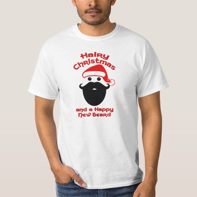 T-shirt Natal peludo, barba nova feliz (Frente)