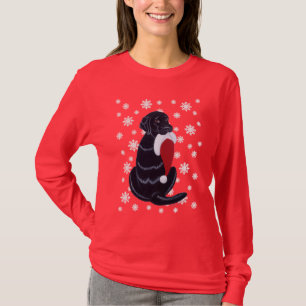 T-shirt Natal preto do floco de neve do chapéu de Labrado