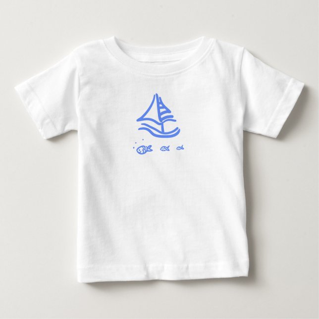 T-shirt Navio de vela e lata de peixe (Frente)