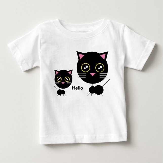 T-Shirt Negra Geométrica de Gato Negra (Frente)