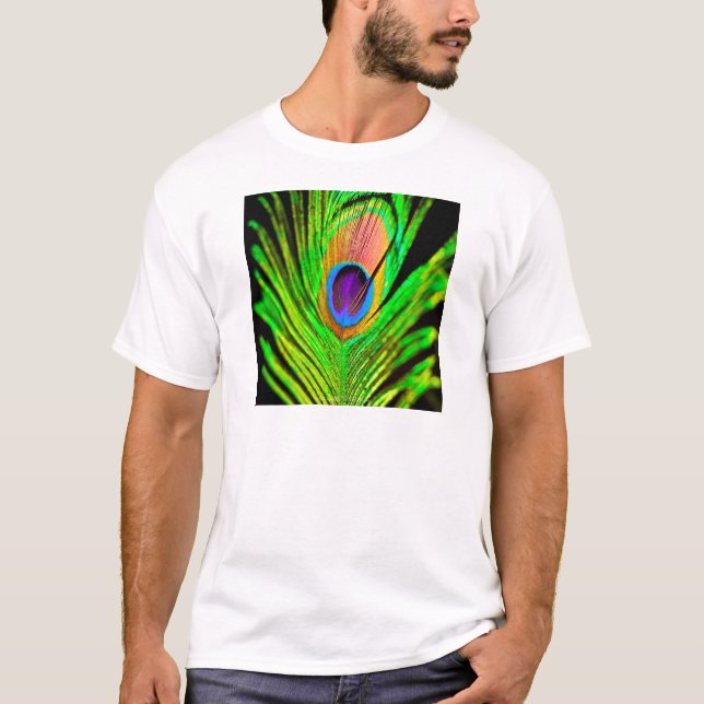 T-shirt Neon Colors Peacock Feather (Frente)