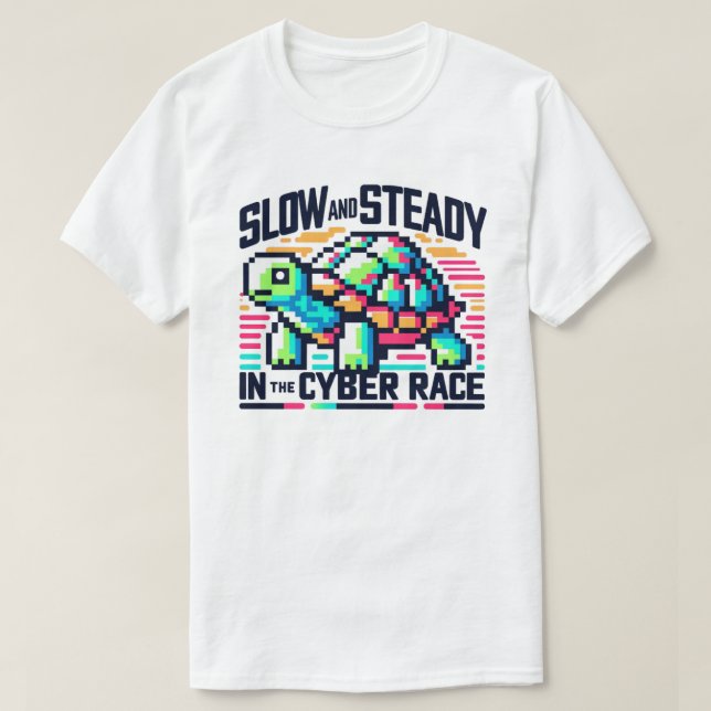 T-Shirt Neon De 8 Bits De Corrida Cibernética Lent (Frente do Design)