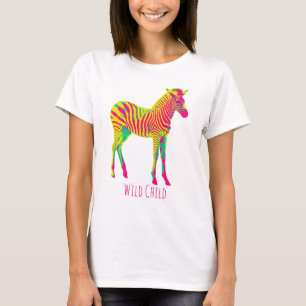 T-shirt Neon Zebra Baby Animal Wilk Child Funky Retro