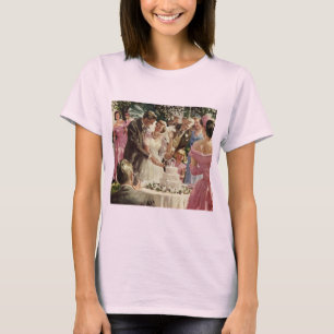 T-shirt Newlyweds do casamento vintage Noivo Corte o Bolo