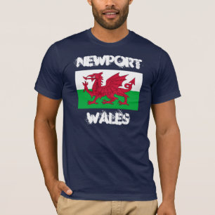 T-shirt Newport, País de Gales com bandeira galesa