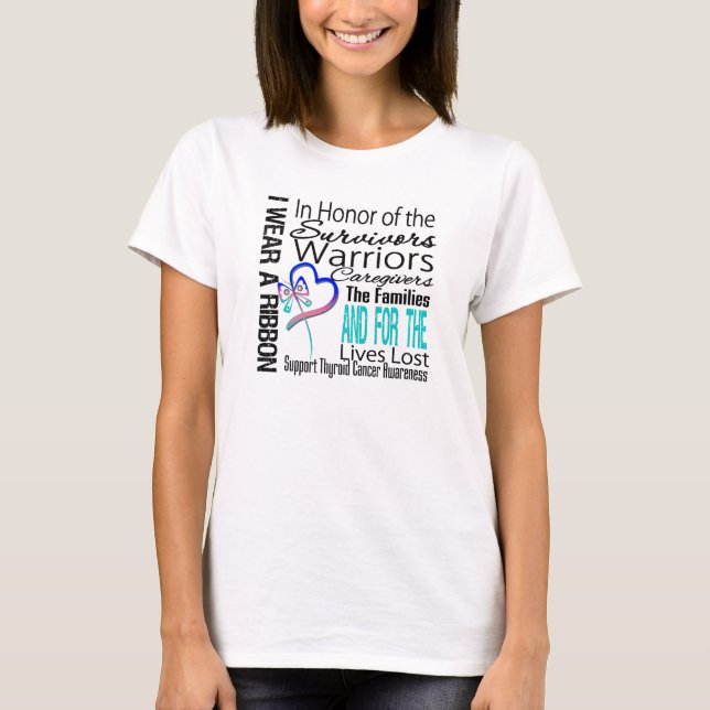 T-shirt No cancer de tiróide da colagem do tributo da (Frente)