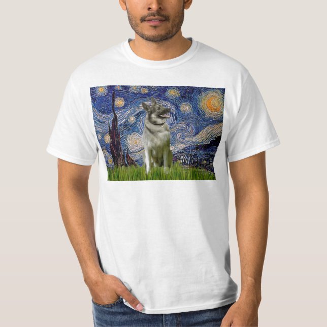 T-shirt Noite Estrelada - Norwegian Elkhound (Frente)