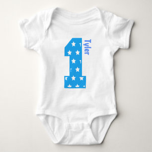T-shirt Nome do bebê de um ano das estrelas de azuis beb