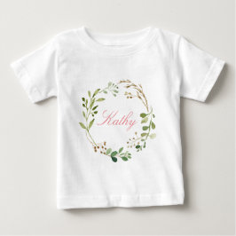 T-shirt Nome Personalizado Baby Girl Watercolor Floral Wre