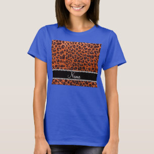 T-shirt Nome personalizado glitter laranja impressão leopa
