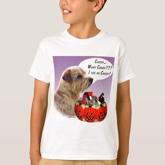 T-shirt Norfolk Terrier Halloween Candy (Frente)