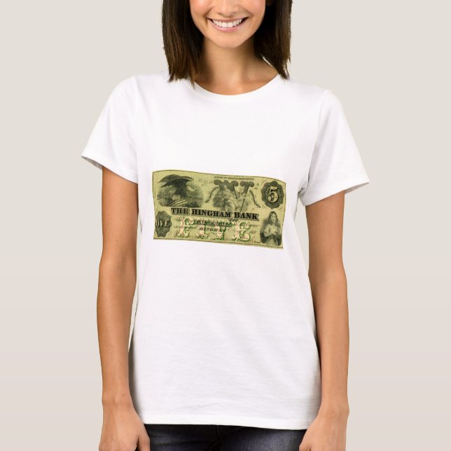 T-shirt Nota de 5 Dólares de Hingham Massachusetts, 1860 (Frente)