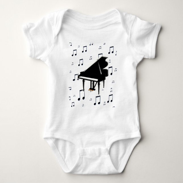 T-shirt Notas do piano de cauda e da música (Frente)