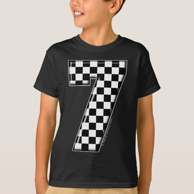 T-shirt número checkered da auto competência 7 (Frente)