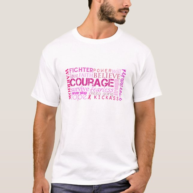 T-shirt Nuvem da palavra da coragem do cancro da mama (Frente)