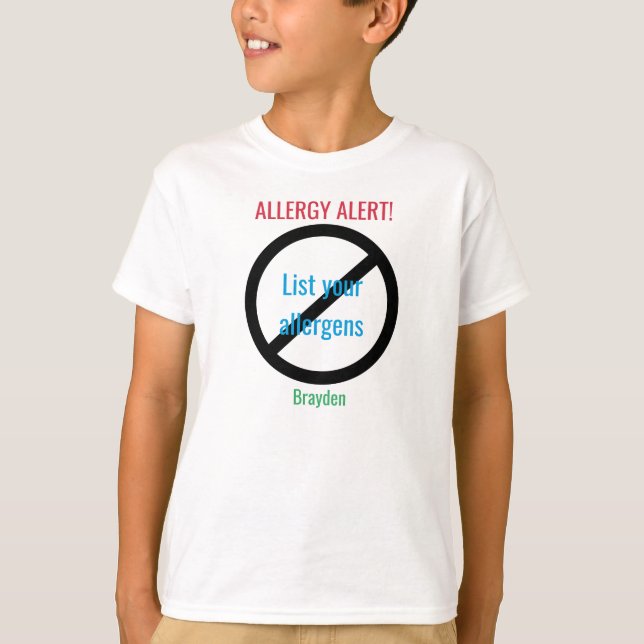 T-shirt O alerta personalizado da alergia de comida não (Frente)