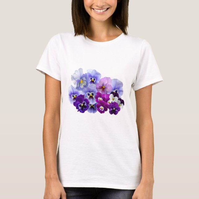 T-shirt O amor perfeito azul floresce Pansies florais do (Frente)