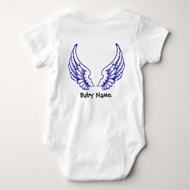 T-shirt O anjo voa o azul conhecido do Bodysuit do bebê (Verso)