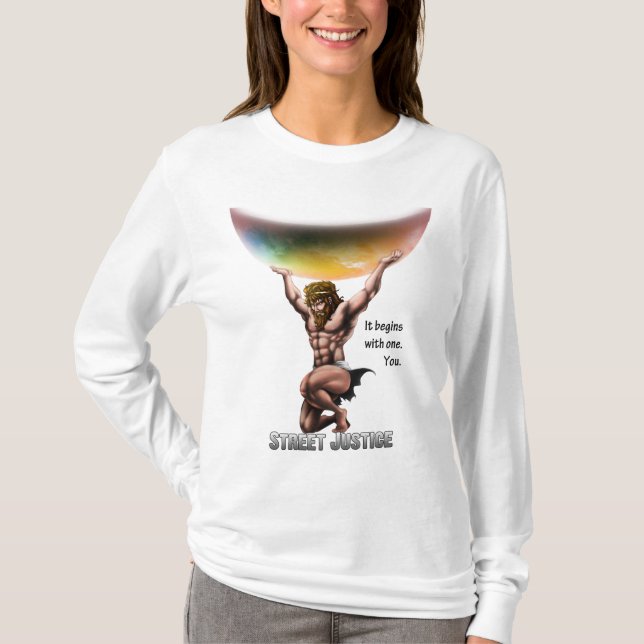 T-shirt O atlas conquista tudo por justiça da rua (Frente)