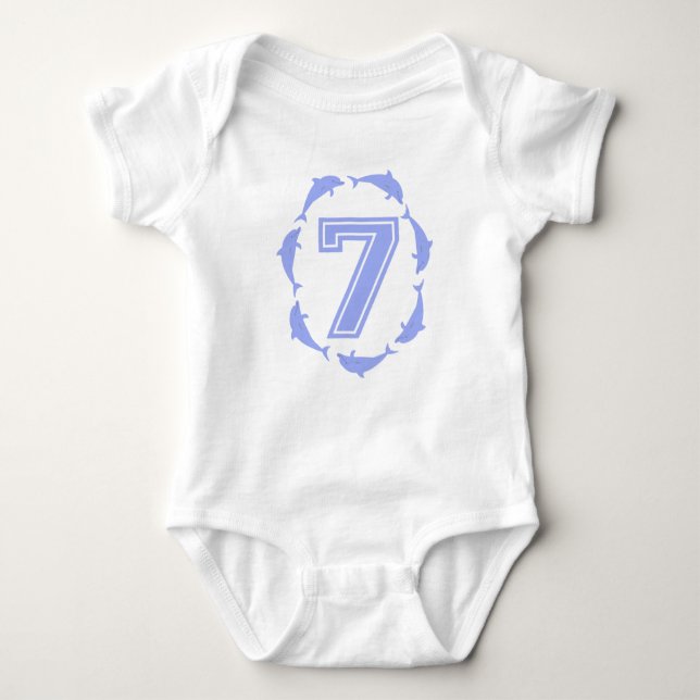 T-shirt O bebê aprende o número 7 em azul (Frente)