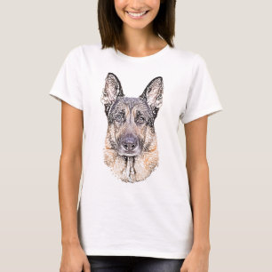 T-shirt O cão de german shepherd esboçou trabalhos de arte