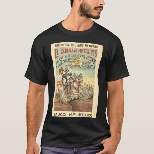 T-shirt O cavalheiro misterioso e o boné do Conquistador (Frente)