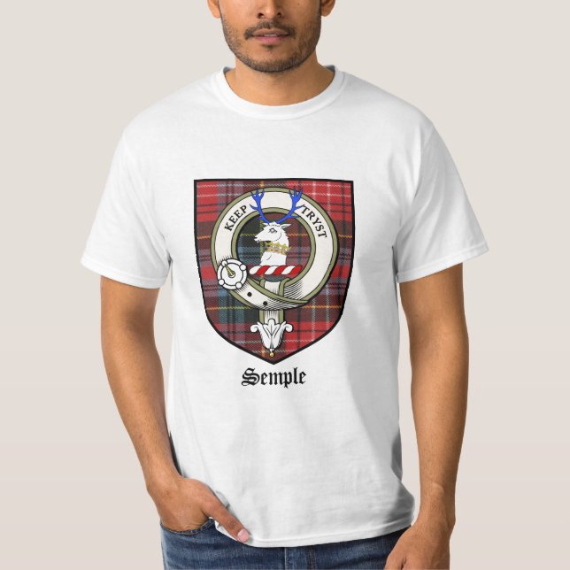 T-shirt O clã de Semple Crest o Tartan do crachá (Frente)