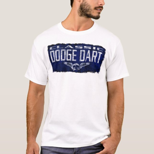 T-shirt O crânio voado do dardo de Dodge clássico azul (Frente)