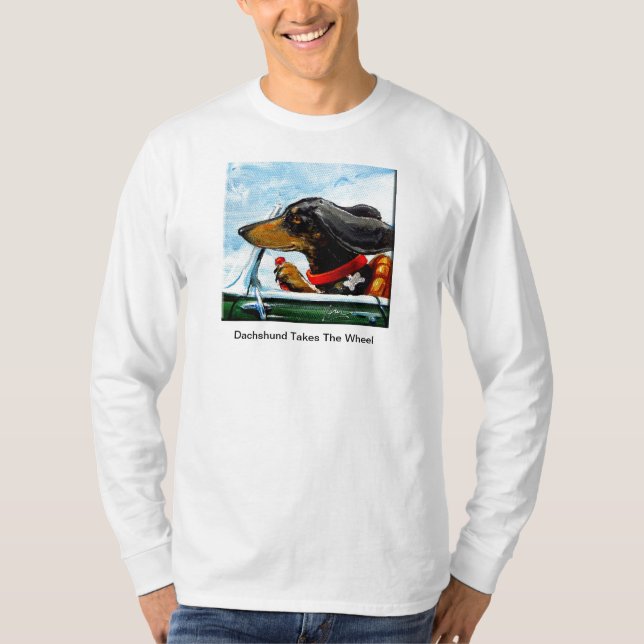 T-shirt O Dachshund toma a roda (Frente)