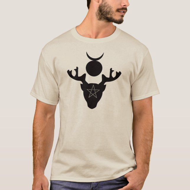 T-shirt O deus Horned Cernunnos de Wiccan, silhueta preta (Frente)