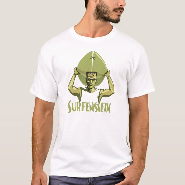 T-shirt O Dia das Bruxas surfando Frankenstein (Frente)