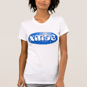 T-shirt O disco telha o pequeno branco das senhoras azuis