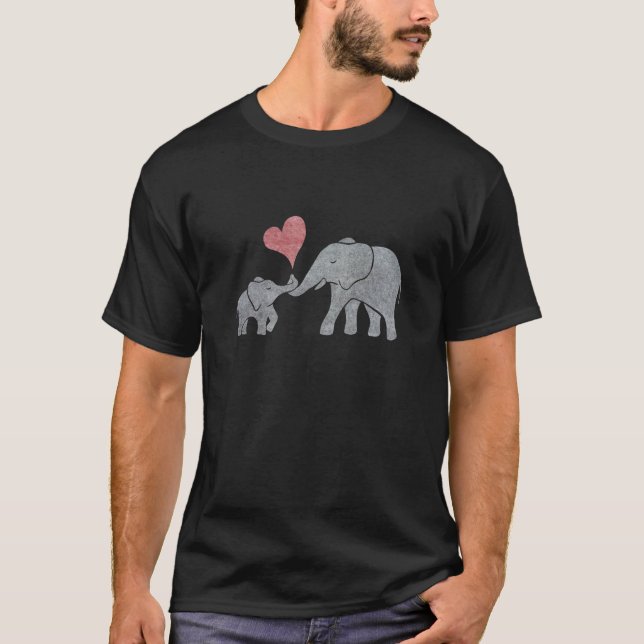 T-shirt O elefante abraça a mamã e o bebê cinzentos com (Frente)