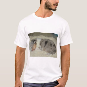 T-shirt O filhote de cachorro azul do branco e do Tan dos