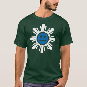 T-shirt O filipino Sun enfrenta - azul e branco