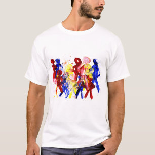 T-shirt O grupo de vara ereta figura a pintura de dedo com